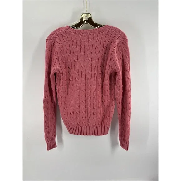 RALPH LAUREN Sport Women's Summer PINK CABLE KNIT V NECK SWEATER NWT Medium - Picture 8 of 8